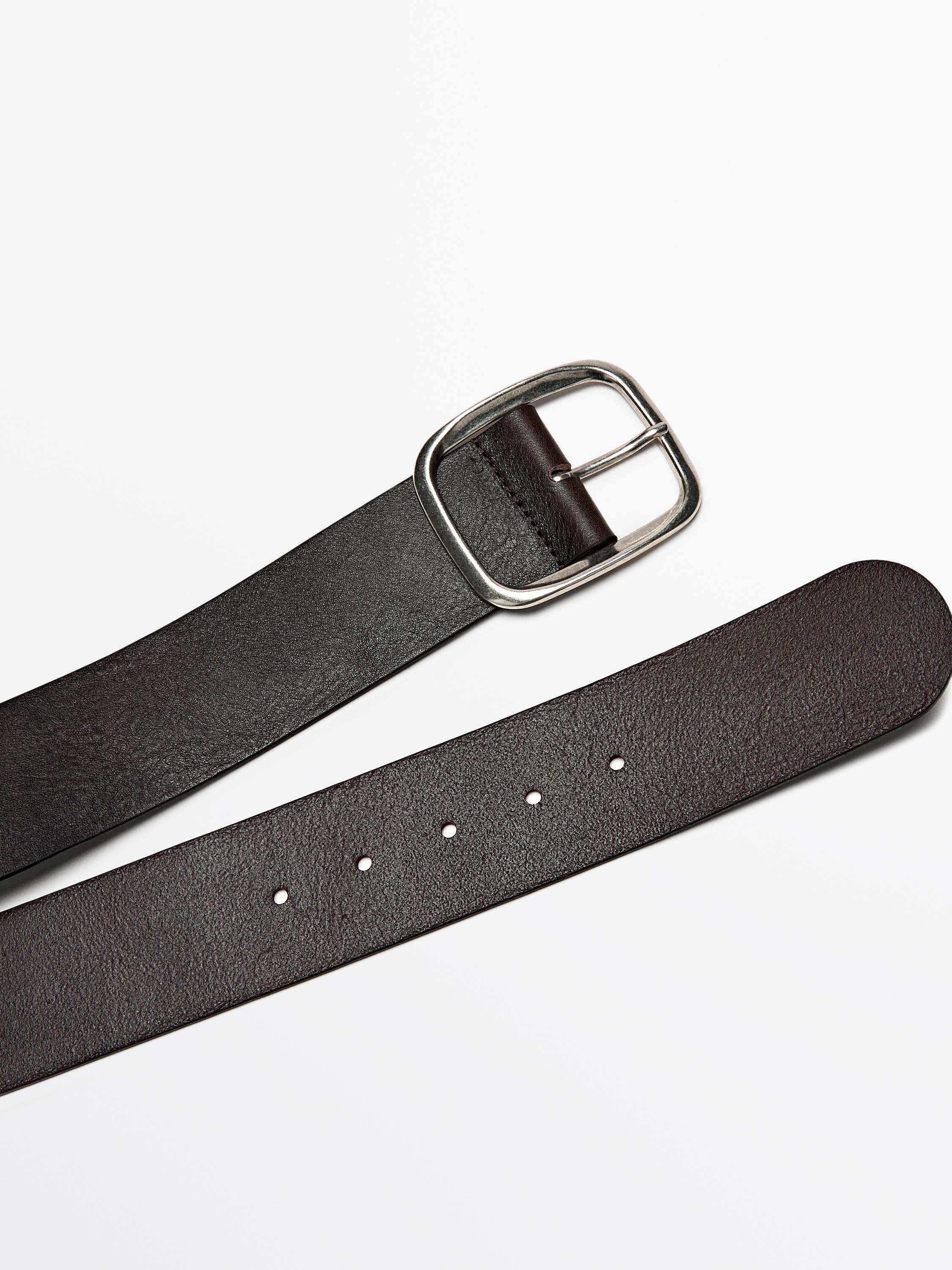 Nappa leather belt with rectangular buckle
